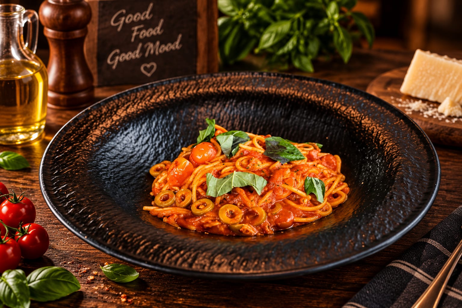 Spaghetti Tuna, Onion And Olives