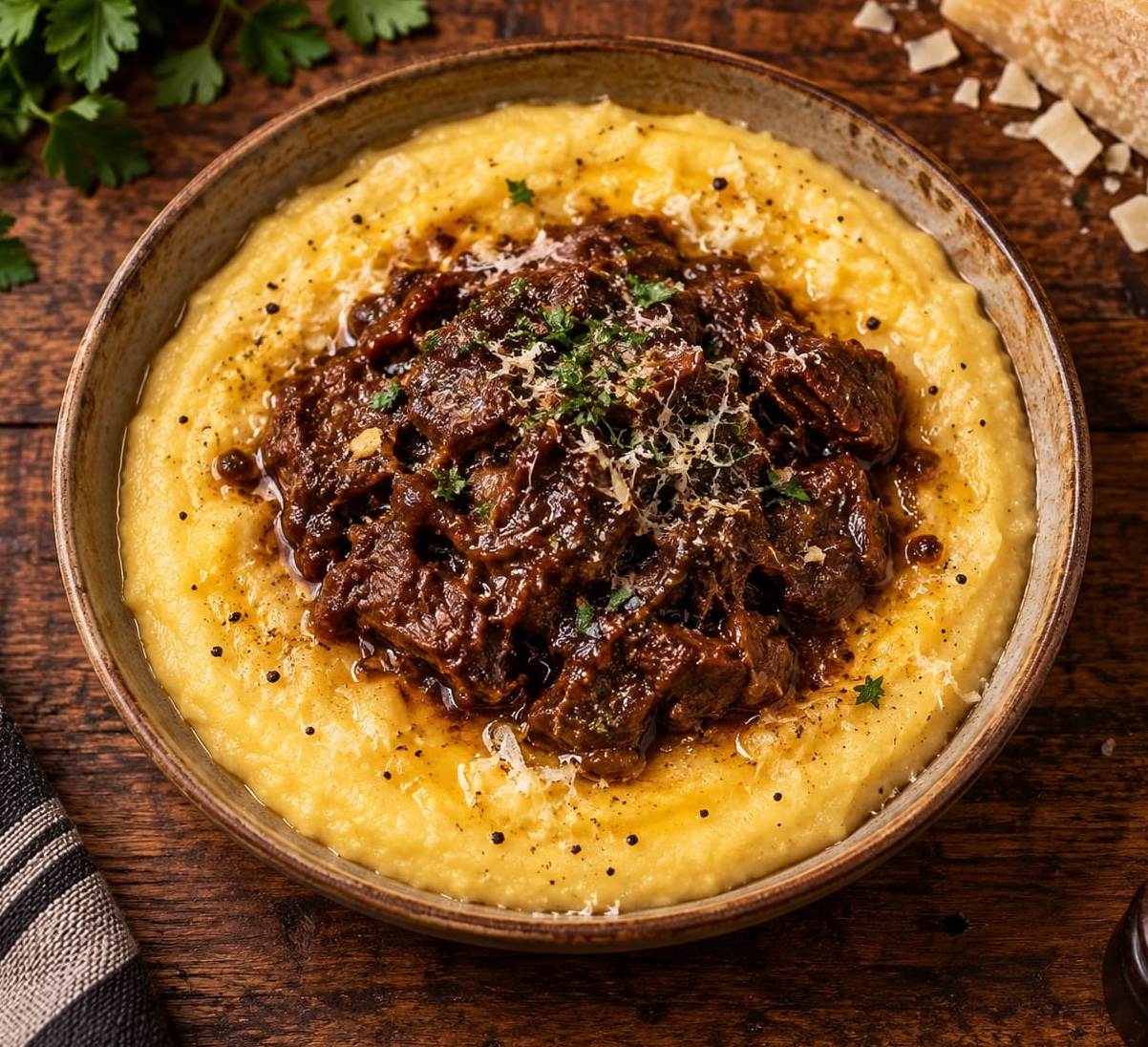 Ribeye Beef Stew with Polenta